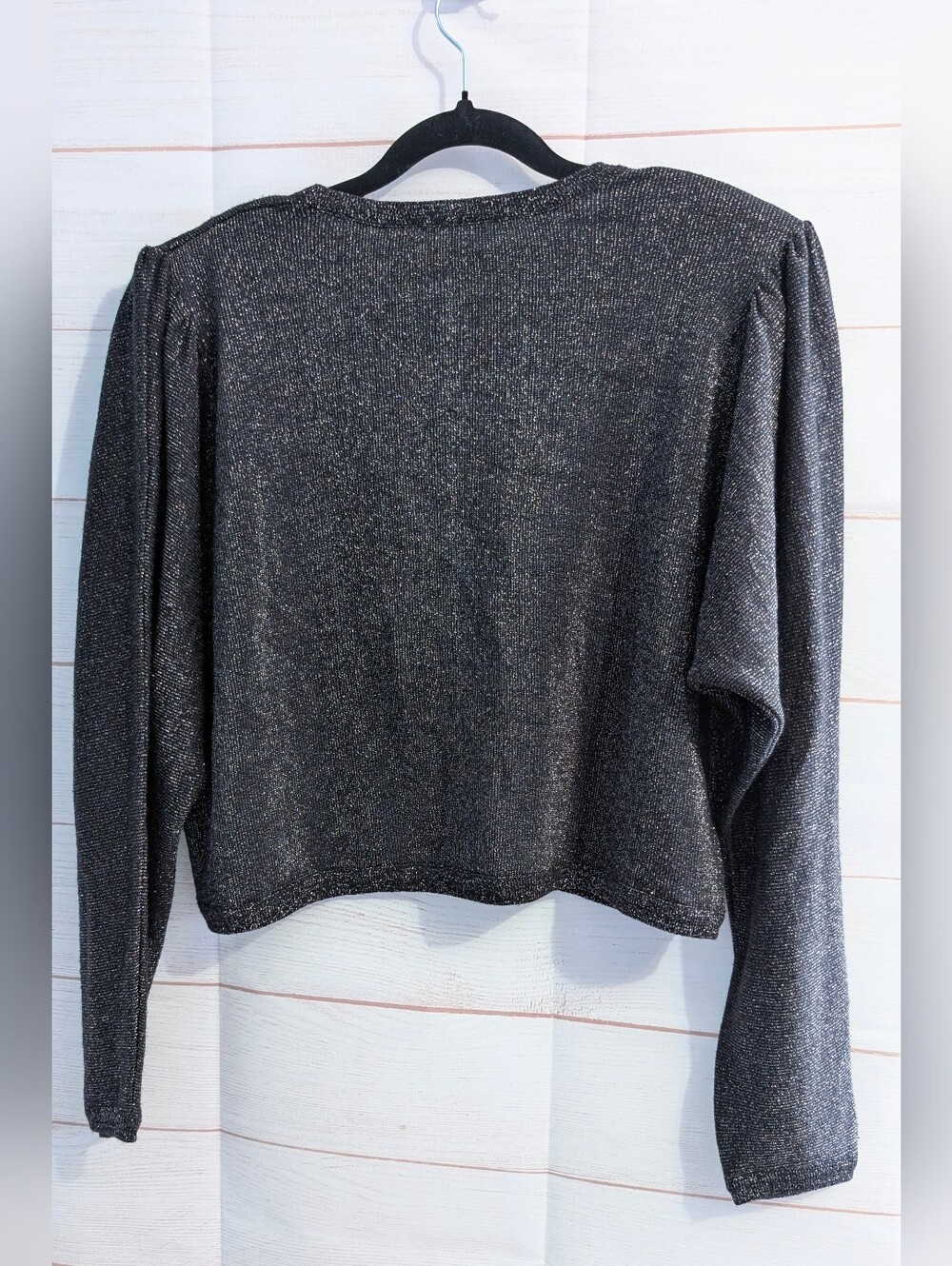 Vintage Holiday KnitwearSparkle Open-Front Black Cropped Sweater Cardigan Bolero - Picture 2 of 9